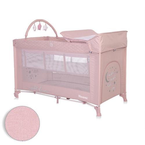 Patut pliabil Lorelli Noemi Plus, 2 nivele cu accesorii, 0 - 6 luni, maxim 11kg, Roz