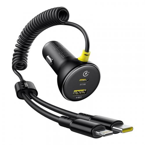 Incarcator Auto Cu Cablu USB-C / Lightning Baseus Circular C00035902121-00, 60W, 3A, 1 x USB-A - 1 x USB-C (Negru)