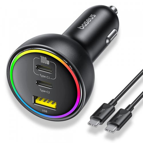 Incarcator Auto Cu Cablu USB-C Baseus, 152.5W, 5A, 1 x USB-A - 2 x USB-C, C00036101111-00 (Negru)