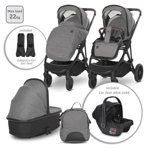 Carucior 3 in 1 Lorelli Aria, cosulet auto Aria Luxe 40-87 cm inclus, accesorii incluse, 0 - 22 kg, Gri