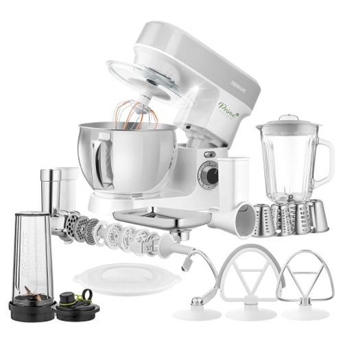 Robot de bucatarie Sencor STM3789SL, 1200 W, Bol inox 5 l, 6 viteze, Puls si 2 Programe NutriSmart, Blender, Masina de tocat (Alb/Argintiu)