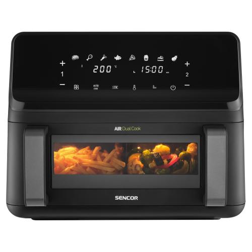 Friteuza dubla cu aer cald Sencor SFR9650BK, 2700 W, 9 l (2x4.5 L), Termostat 80-200 C, Display tactil, 8 programe (Negru)