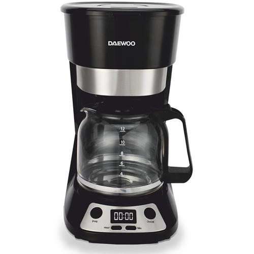 Cafetiera Daewoo DCM90BX, 900 W, 1.5 litri, display LCD, filtru permanent, anti-picurare, timer, functie pornire automata, mentinere cald 40 min (Negru/Inox)