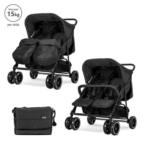Carucior pentru gemeni Lorelli Twin, reglabil individual, pana la 15 kg per copil, geanta  inclusa,  Negru