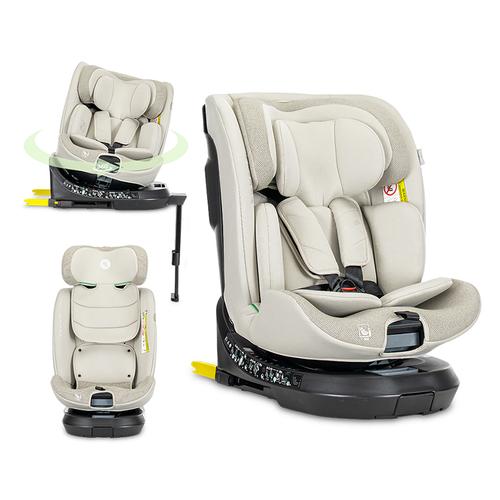 Scaun auto pentru copii Lorelli Solaris, i-Size, Isofix, picior de sprijin, rotativ 360, 40-150 cm, 0 luni-12 ani, Bej