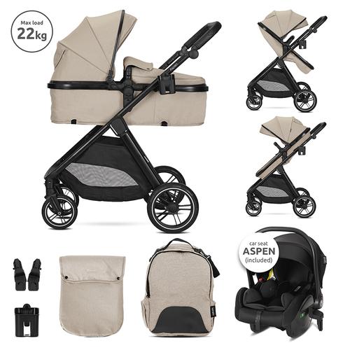 Carucior 3 in 1 Lorelli Aspen, pana la 22 kg, 0 - 36 luni, sasiu aluminiu, Crem