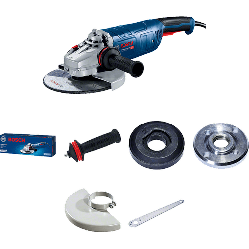 Polizor unghiular Bosch Professional 06018C3100, 2400 W, 6500 RPM, 230 mm diametru disc, M14 arbore, capac protectie, cheie pentru splinturi, cutie carton, flansa de prindere, maner suplimentar, piulita de strangere