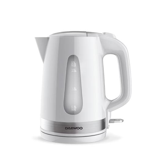 Fierbator electric Daewoo DKE220W, 2200 W, 1.7 l, indicator luminos, oprire automata, protectie impotriva fierberii uscate, deschidere usoara a capacului (Alb)