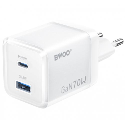 Incarcator retea BWOO CDA224, 70W, 1 x USB-A, 1 x USB-C (Alb)