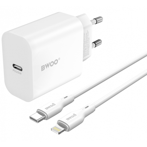 Incarcator retea BWOO CDA233, 20W, USB-C/Lightning, 1m (Alb)