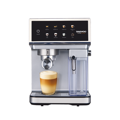 Espressor Manual Daewoo DCMM1350, 1350 W, pompa ULKA 20 Bari, rezervor apa 1.6L, recipient lapte 500 ml detasabil (Argintiu)