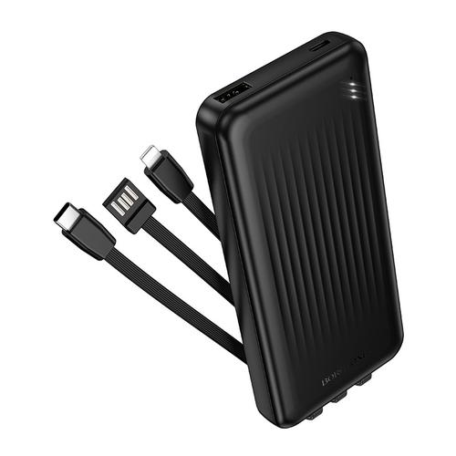 Baterie externa Borofone BJ79, 10000 mAh, 1x USB, 1x USB-C, 22.5 W, include cabluri integrate: 1 x USB Type-C, 1 x USB, 1 x Iphone Lightning total 5V/2A (Negru)