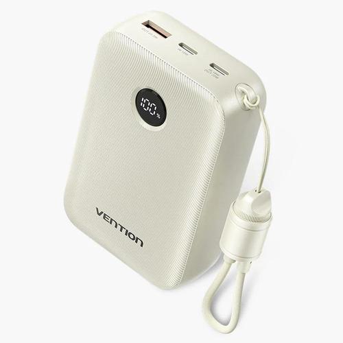 Acumulator extern Vention FKBN0-C, 20000 mAh, 1x USB, 2x USB-C, 22.5 W, Display, Cablu USB-C la USB-C (Bej)