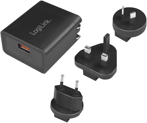 Incarcator retea Logilink PA0188, Adaptor US/AU/UK/EU, suport OCP/OVP/OHP/SCP, USB-A (Negru)