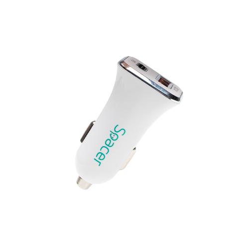 Incarcator auto Spacer SPCC-DUOQ-04, 38 W, 1 x USB + 1 x USB Type-C, USB Quick Charge 18W (Alb)