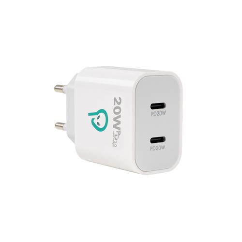 Incarcator retea Spacer SPAR-TYPECQ-02, 20 W, 2 x USB Type-C PD (max 20W) (Alb)