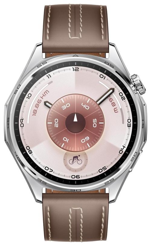 Smartwatch Huawei Watch GT 6 Classic, 46MM, Ecran AMOLED 1.47inch, Bluetooth, GPS, Monitorizare sanatate emotionala, Curea Maro Piele, 5 ATM (Argintiu)