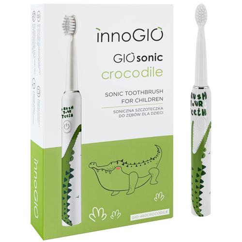 Periuta de dinti electrica pentru copii Luka  GIOsonic Crocodile, 4 capete de schimb, 3 moduri de functionare, Verde