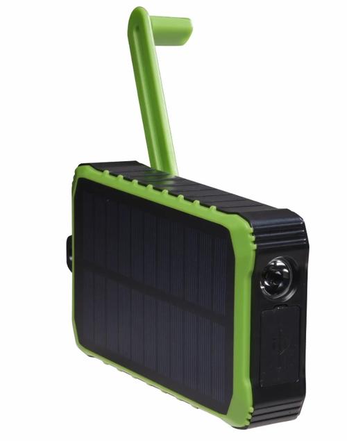 Acumulator extern solar Denver PSO-10012, 10000 mAh, Cu Manivela Dinam, USB-A, IP65 (Negru/Verde)