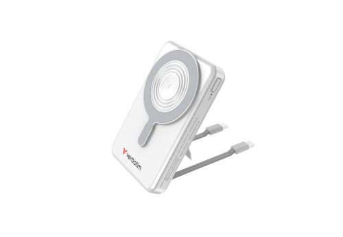 Acumulator extern Verbatim Charge 'n' Go 32273, 10.000mAh, 22.5 W, Magnetic, Wireless, 2 USB-C, Stativ (Argintiu)