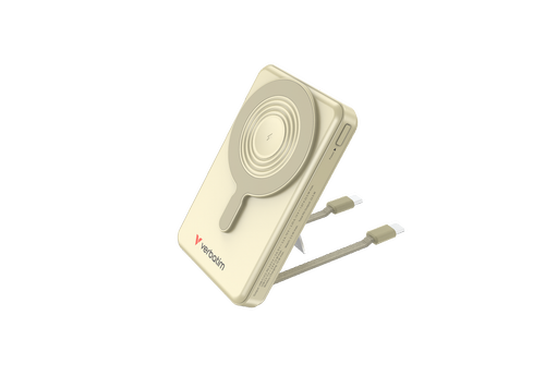 Acumulator extern Verbatim Charge 'n' Go 32274, 10.000mAh, 22.5 W, Magnetic, Wireless, 2 USB-C, Stativ (Auriu)