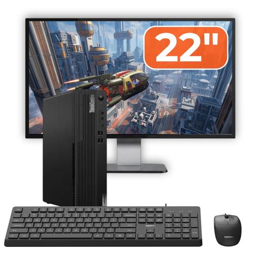 Pachet PC refurbished Lenovo ThinkCentre M70s SFF, Intel Pentium Gold G6400 4.00GHz, 8GB DDR4, 256GB SSD NVMe + Monitor 22" + cadou tastatura si mouse OptimX Pro KM500