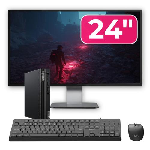 Pachet Mini PC refurbished Lenovo ThinkCentre M70q G2, Intel Pentium Gold G6405T 3.50GHz, 8GB DDR4, 256GB SSD NVMe + Monitor 24" + cadou tastatura si mouse OptimX Pro KM500