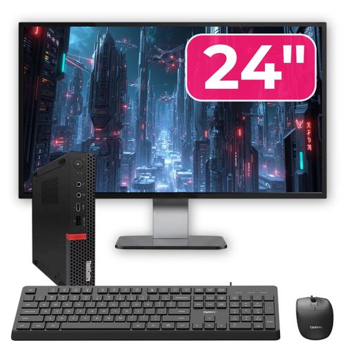 Pachet PC refurbished Lenovo ThinkCentre M720q MiniPC, Intel Core i5-9400T 1.80 - 3.40GHz, 8GB DDR4, 256GB SSD NVMe + Monitor 24" + cadou tastatura si mouse OptimX Pro KM500