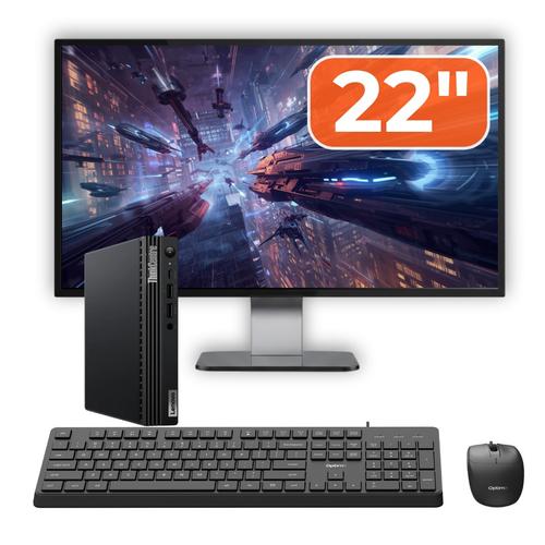 Pachet Mini PC refurbished Lenovo ThinkCentre M70q, Intel Pentium Gold G6400T 3.40GHz, 8GB DDR4, 256GB SSD NVMe + Monitor 22" + cadou tastatura si mouse OptimX Pro KM500