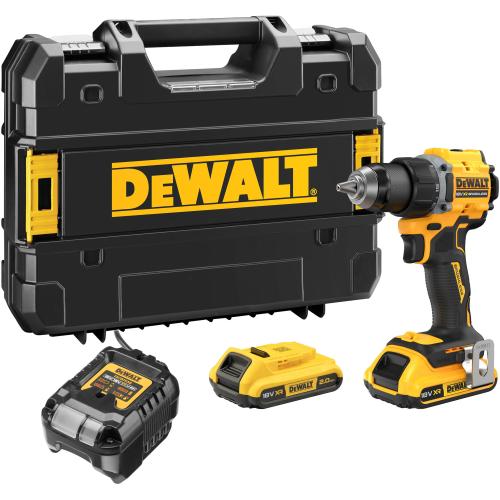 Masina compacta de gaurit si insurubat (bormasina) pe acumulator DeWALT DCD794D2T, motor fara perii, 18V XR, 2 acumulatori 2 Ah Li-Ion, cuplu 74 Nm, 2 viteze, iluminare LED, corp slim 15 cm, incarcator, cutie transport din plastic TSTAK
