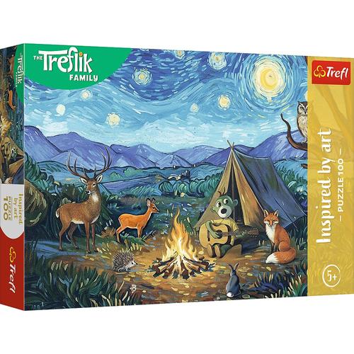 Puzzle Trefl Familia Treflik, Inspirat de Arta Langa Focul de Tabara, 100 de piese