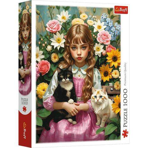 Puzzle Trefl Fata cu pisici, 1000 de piese