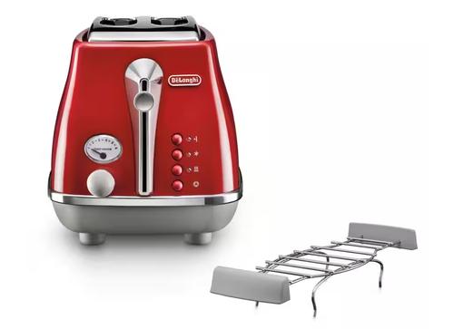 Prajitor de paine De'Longhi Icona Capitals Tokyo CTOC 2103.R, 900 W, 2 felii, Control rumenire (Rosu)