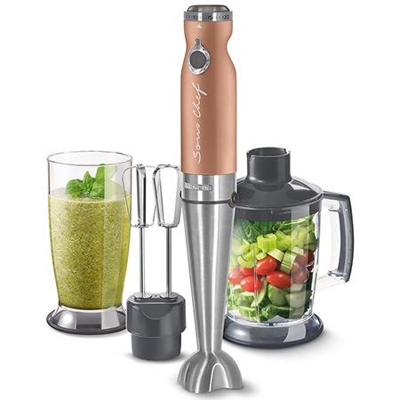 Blender de mana Sencor 4in1 SHB5606GD, 1200 W, TITANIUM QuadBlade, Tocator 1.25 L, Pahar 0.8 L (Bronz)