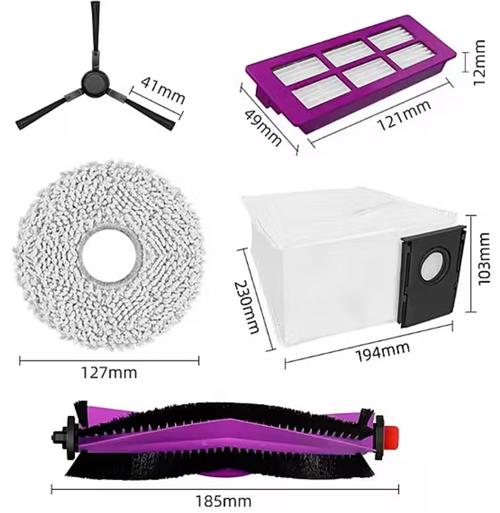 Set de accesorii pentru Midea V15, Perie laterala, Lavete mop x2, Perie rotativa, Filtru, Sac praf