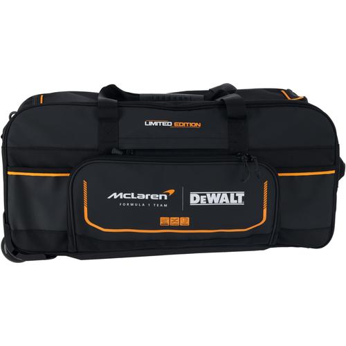 Geanta universala tip duffle cu roti DeWALT DWST83522-9, editie limitata McLaren, maner extensibil, utilizari multiple, buzunar ascuns cu fermoar, roti netede, material durabil, 28 inch lungime