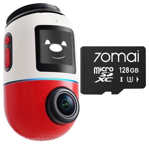 Camera video auto 70mai Omni X800 Dash Cam, 4K la 360⁰, Ecran IPS 1.4inch, Procesor Quad Core NT98530, Wi-Fi 6 + BLE, Control vocal + Card microSD 128GB (Alb/Rosu)