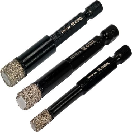 Set 3 burghie diamantate 6-8-10 mm YATO, prindere hexagonala 1/4inch, pentru gaurire umeda si uscata in ceramica