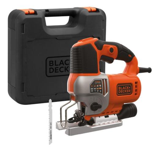 Ferastrau pendular Black&Decker BES610K-QS, 650 W, 90 mm + Cutie depozitare si 2 lame (Negru/Portocaliu)