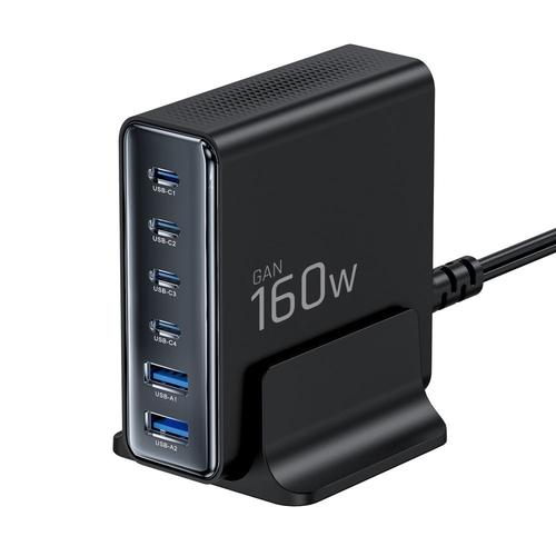 Incarcator retea Tech-Protect DC160W-GAN, 4xUSB-C, 2xUSB-A, 160W, 3A, Quick Charge 3.0, Negru