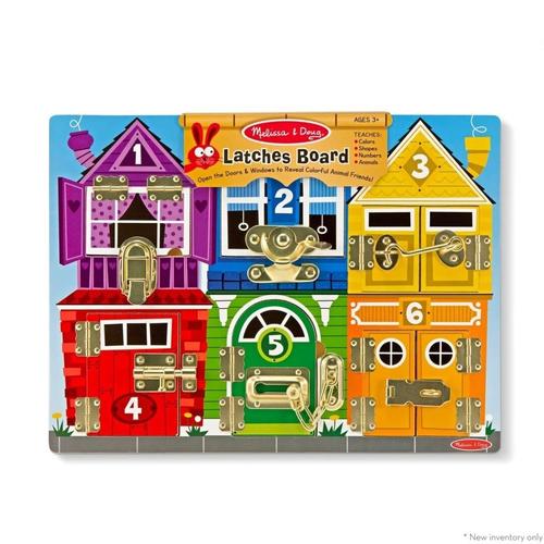 Jucarie din lemn Melissa & Doug - Casute, placa activa cu incuietori
