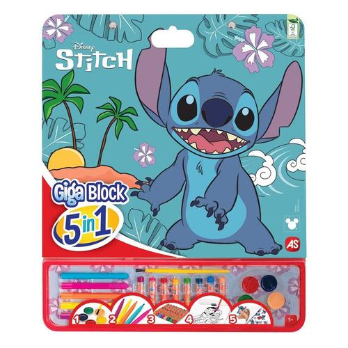 Set de Colorat Giga Block Stitch 5in1, 25 File, Acuarele, Carioci, Creioane si Autocolante, 35x41.5 cm, 3+ Ani