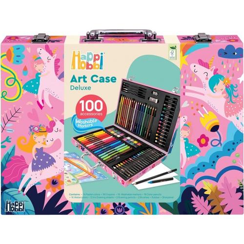 Set pictura si desen Happi Hobbi Kasetina Zographikes Deluxe, 100 accesorii, multicolor, pentru 3+ ani