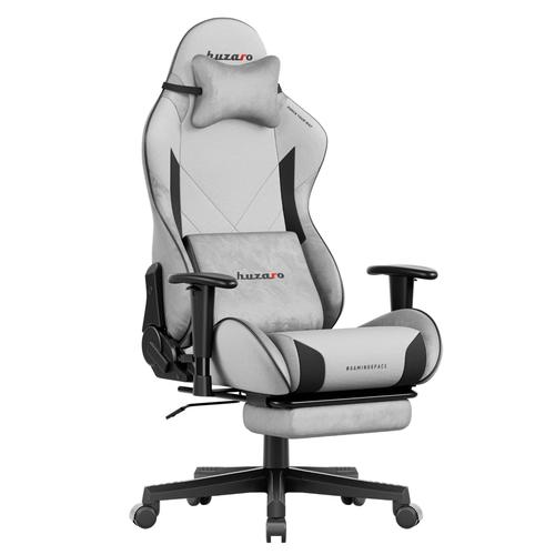 Scaun Gaming Huzaro Force 5.7, Perna pentru cap, Cotiere ergonomice 2D, Functie deviere cu blocare, Suport extensibil pentru picioare, Perna lombara, Certificat SGS, pana la 136 kg (Gri)