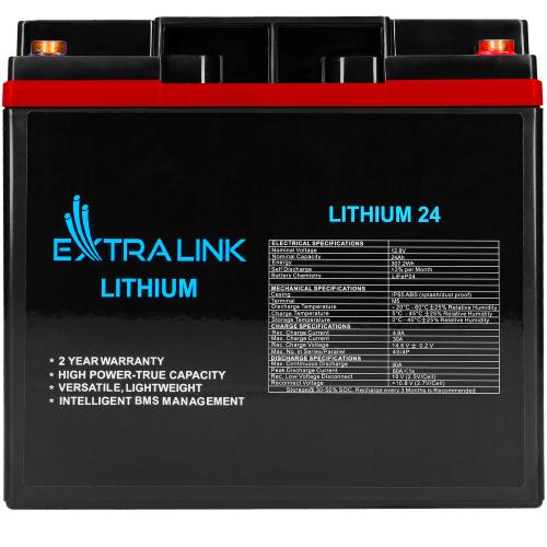 Baterie LiFePO4 pentru UPS Extralink, 24Ah, 12.8V, BMS, IP65, ABS, M5, Negru