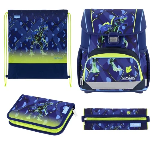 Ghiozdan scolar Herlitz Loop Plus T-Rex Explorer, ergonomic, greutate 870g, 37x31x22cm, set cu penar și sac de sport