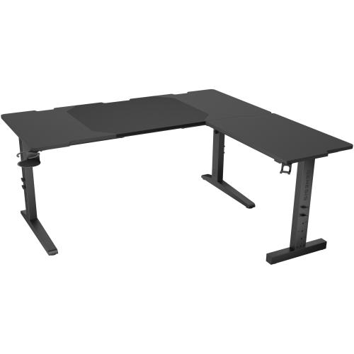 Birou gaming Genesis Holm Modular 160 CORNER, material metal MDF, reglabil pe inaltime 70 - 90 cm, iluminare RGB, management cabluri, Negru