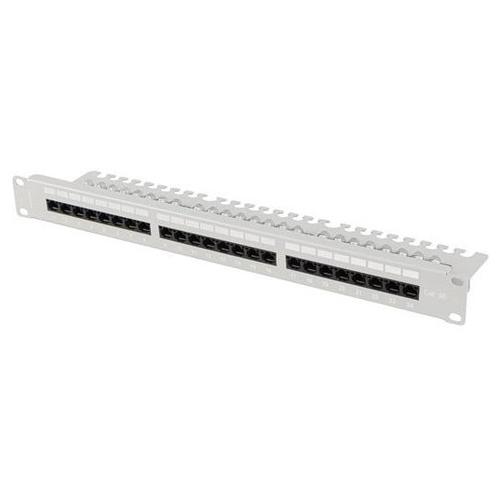 Patch panel 24 porturi 1U 19inch Kat.5e UTP cu organizator cabluri, Lanberg PPU5-1124-S, Gri