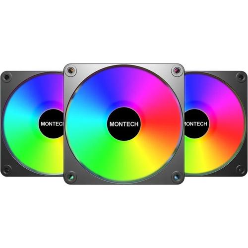 Set 3 ventilatoare Montech GF120 V2 ARGB PWM 120mm, Negru