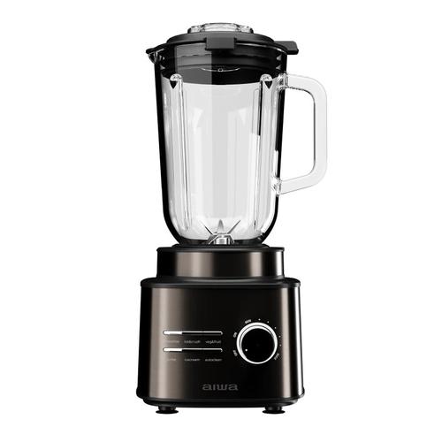 Blender de masa Aiwa Saberu 2500, 2000W, bol sticla 1.5L, 6 viteze+Pulse, 6 lame detasabile din inox Satoku®, Smoothie, Autocuratare, Zdrobire gheata, efect anti-amprenta (Negru)